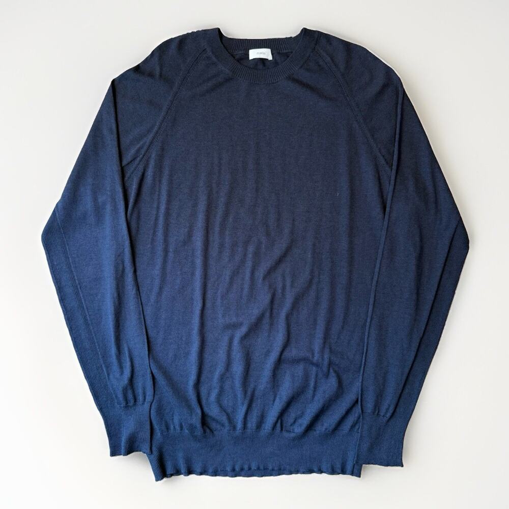 Malo Silk Cotton Sweater Size 56 Navy Minimalist Made in Italy Luxury